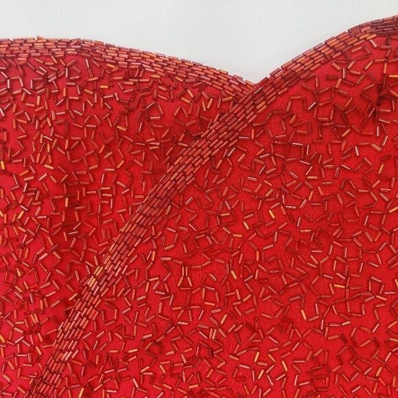 Black Tie Oleg Cassini Red Silk Sequin Dress 10 - Picture 5 of 5